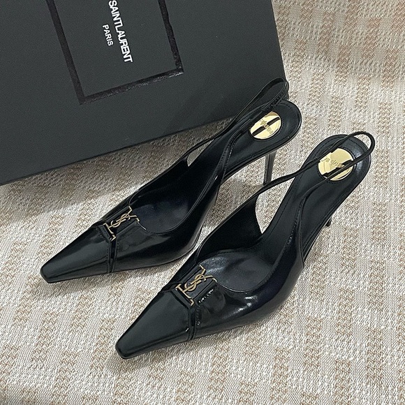 Saint Laurent Square-Toe Pumps In Black - Picture 1 of 6